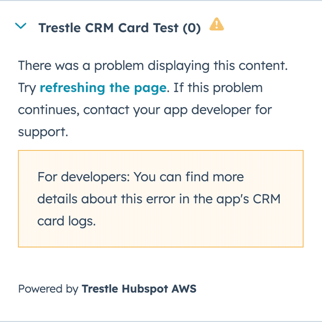 CRM card showing timeout error