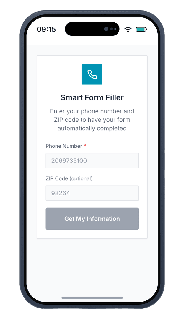 Empty form showing multiple required fields before auto-population